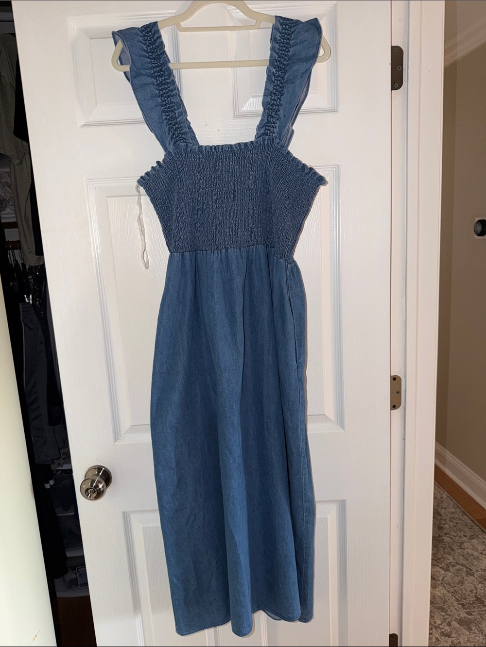 Anne Klein Denim-Blue Smocked Strap Maxi Dress for Girls